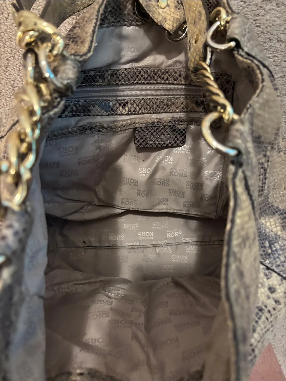 Michael Kors Brown Snake-Print Shoulder Tote